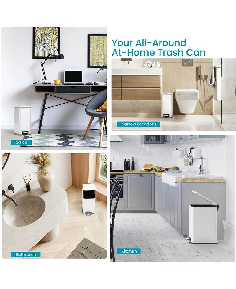 Home Zone Living 4 Gallon Slim Stainless Steel Kitchen Trash Can with Step Pedal and Soft Close Lid.