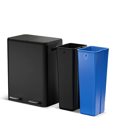Home Zone Living 16 Gallon Stainless Steel Dual Trash and Recycling Can with Removable Liners Soft Close Lids