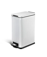 Home Zone Living 4 Gallon Slim Stainless Steel Kitchen Trash Can with Reeded Pattern, Step Pedal and Soft Close Lid