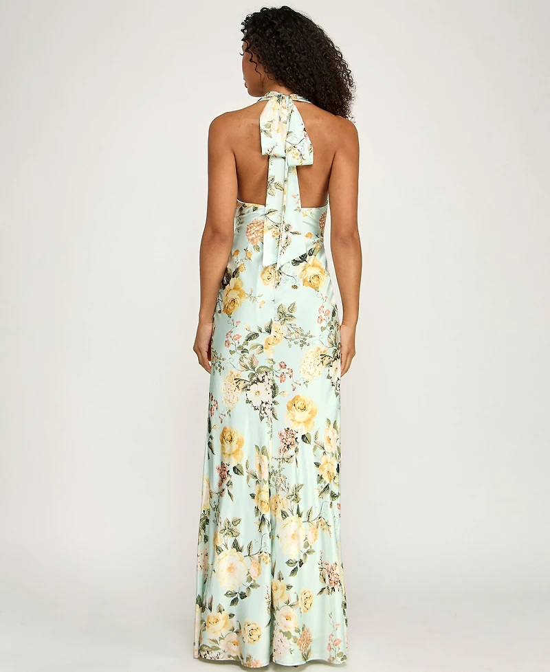 Seni & Cade Women's Floral Halter-Neck Maxi Dress