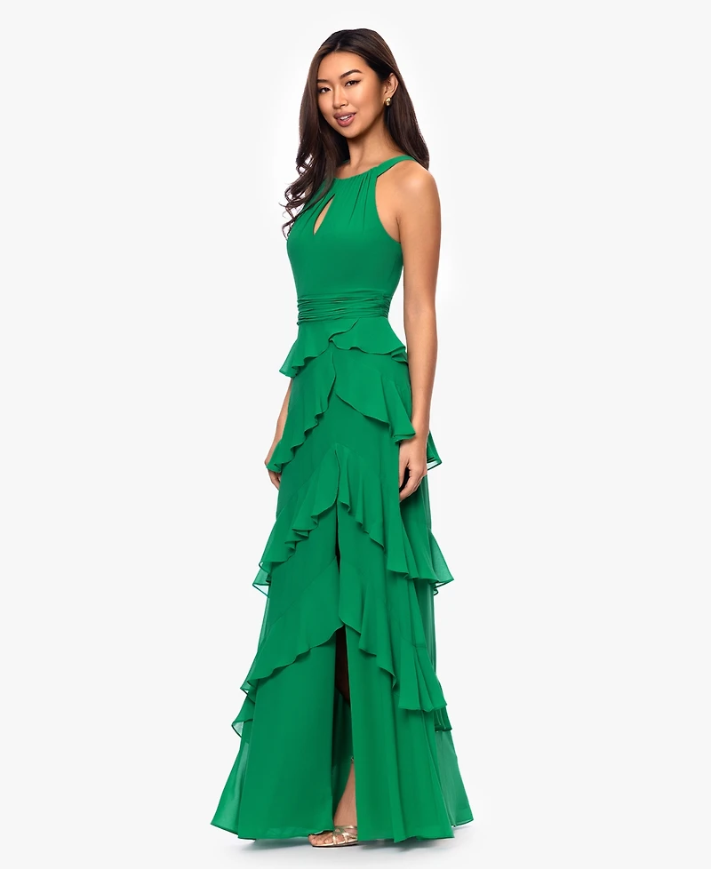 Xscape Women's Halter Tiered Ruffle Gown
