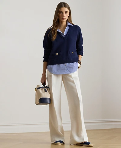 Lauren Ralph Women's Twill Wide-Leg Pants