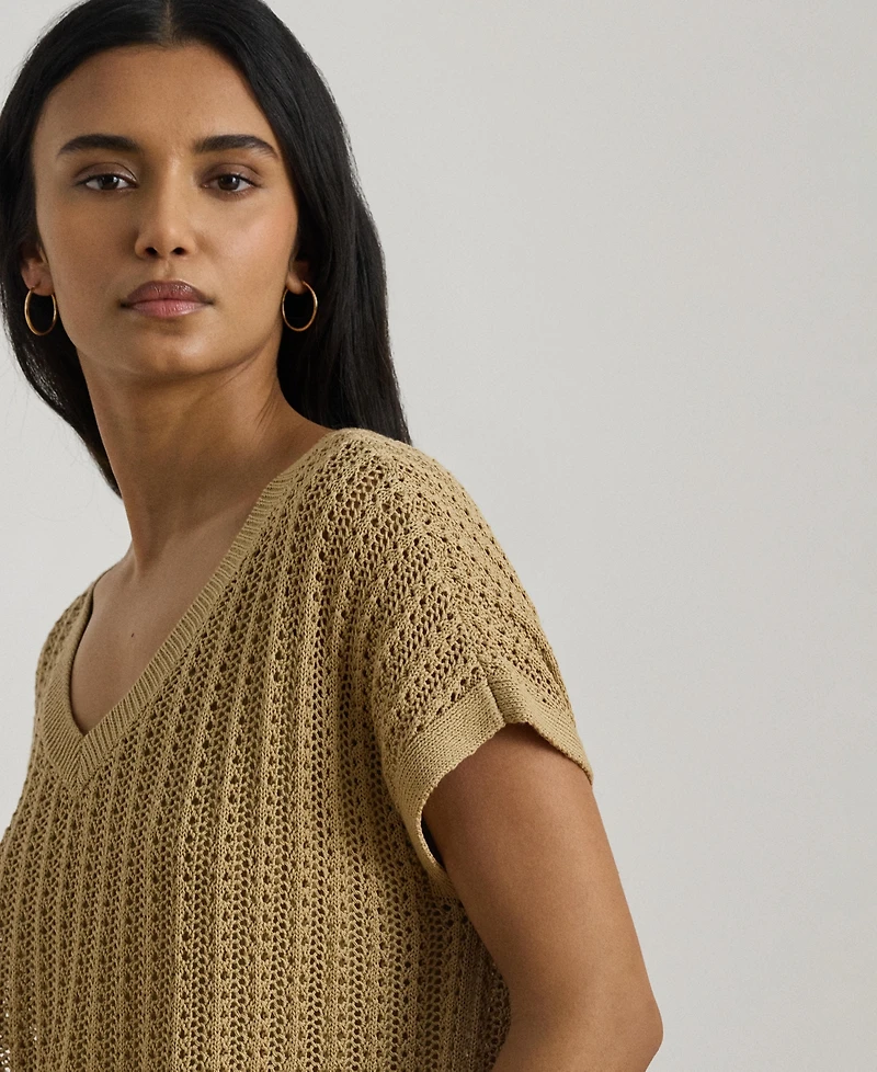 Lauren Ralph Women's Short-Sleeve V-Neck Ribbed Sweater