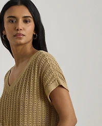 Lauren Ralph Women's Short-Sleeve V-Neck Ribbed Sweater