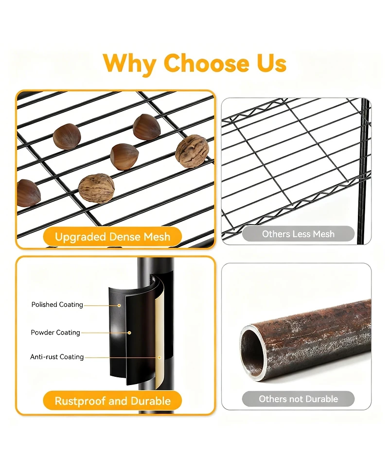 Yigii 3 Tier Metal Shelving Unit with Wheels