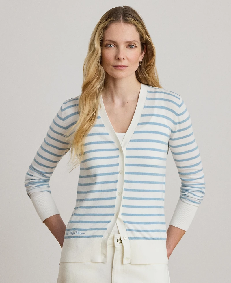 Lauren Ralph Women's Striped V-Neck Cardigan