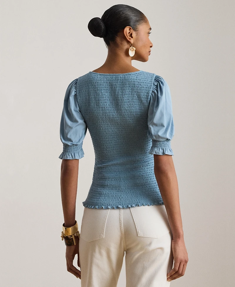 Lauren Ralph Women's Puff-Sleeve Square Neck Top