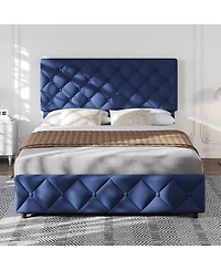 gaomon Bed Frame Adjustable Headboard 4 Storage Drawers Linen Upholstered Platform Diamond Tufted No Box Spring