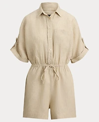 Lauren Ralph Women's Striped Spread Collar Romper