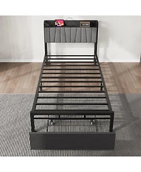 gaomon Loft Bed with Large Desk and 2-Tier Storage Shelves, Heavy Duty Metal Loft Bed with Ladder and Guardrail for Kids and Adults