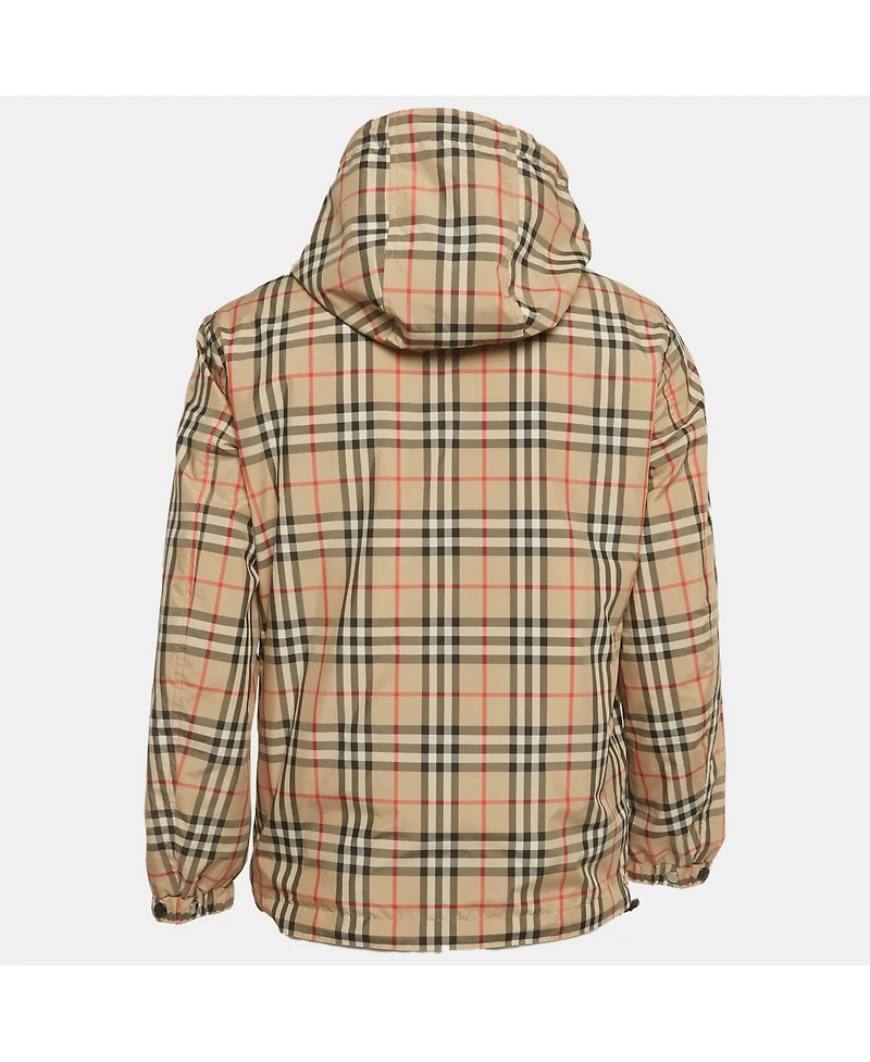 Pre-Owned Burberry Men's Check Synthetic Reversible Hooded Jacket