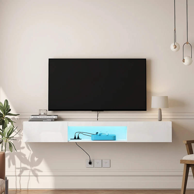 sumyeg 63" Modern Floating Tv Stand Wall Mounted with 16 Color Led Lighting