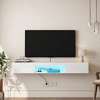 sumyeg 63" Modern Floating Tv Stand Wall Mounted with 16 Color Led Lighting