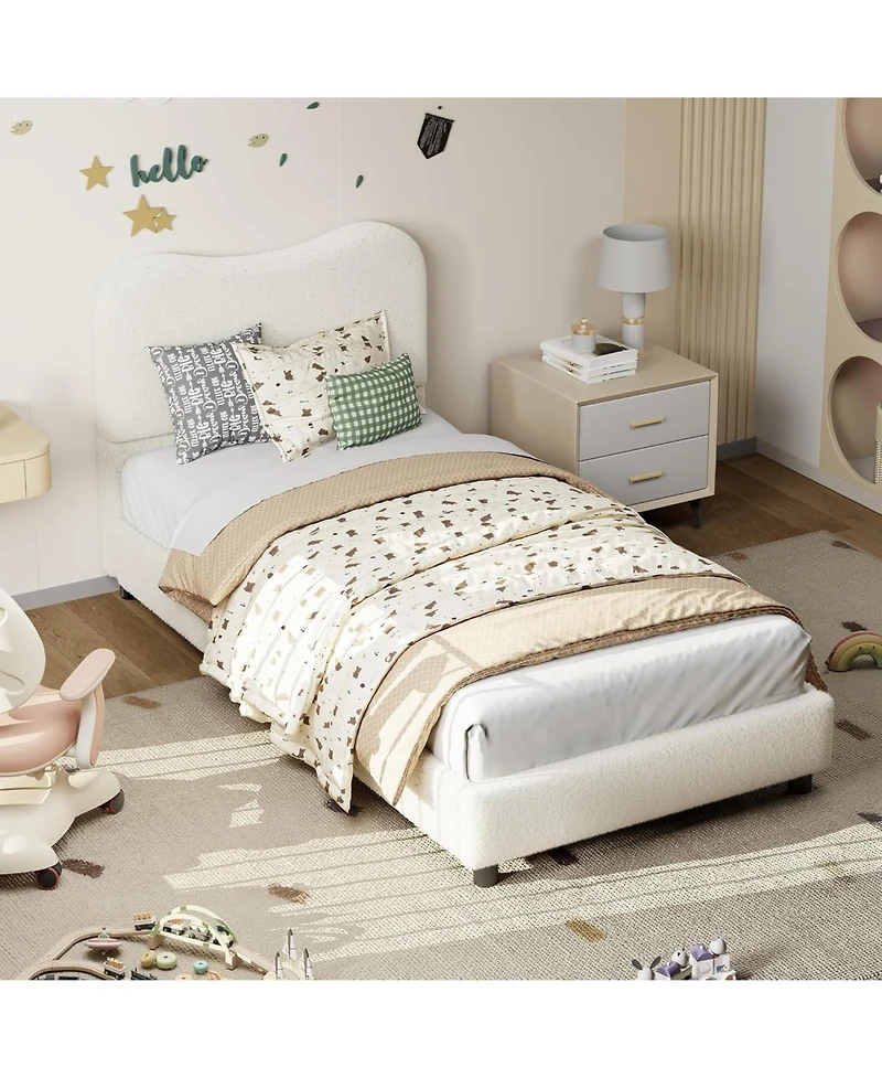 gaomon Twin Platform Bed Metal Frame Wooden Slats Sherpa Fabric Upholstered Headboard No Box Spring Noise Free