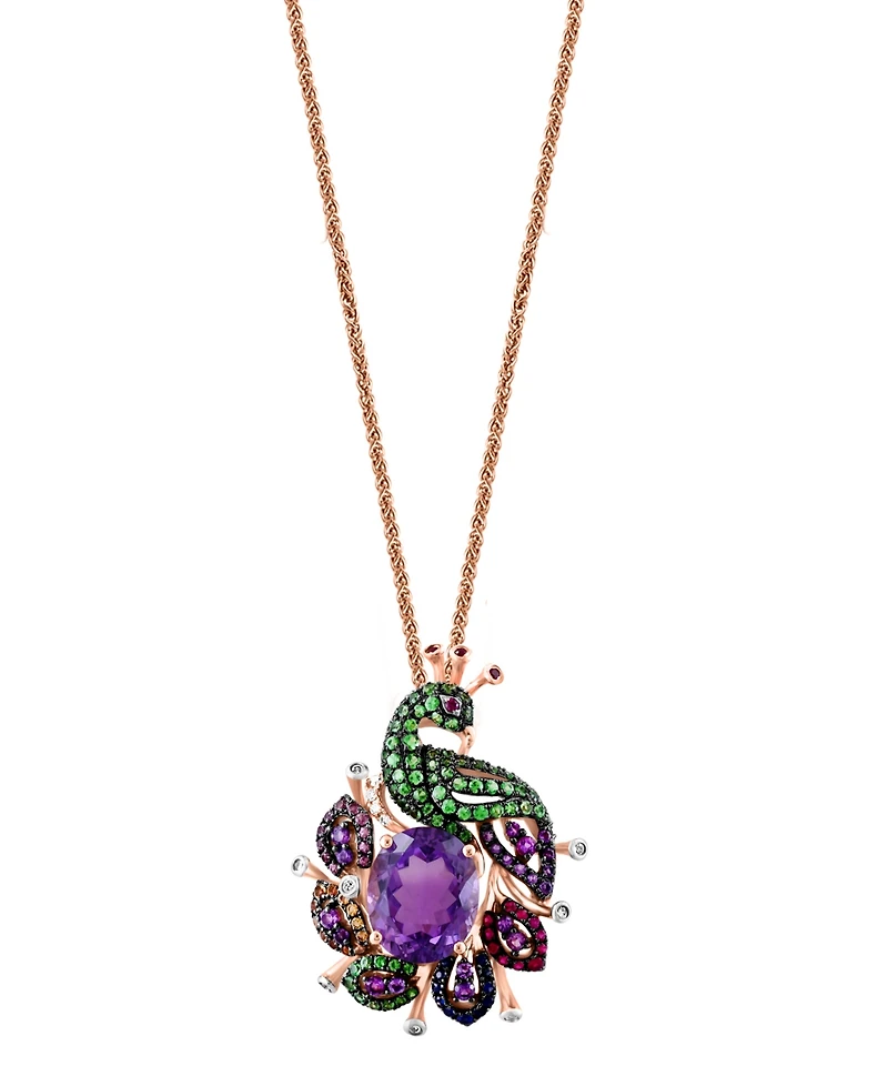 Lali Jewels Multi-Gemstone (4-1/3 ct. t.w.) Peacock Pendant Necklace in 14k Rose Gold, 16" + 2" extender