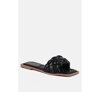 Marcue Patent Pu Quilted Slides Woven Straps