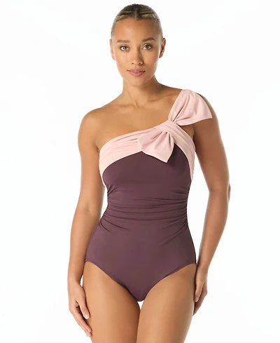 Carmen Marc Valvo Women's One-Shoulder Bow One-Piece Swimsuit