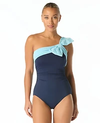 Carmen Marc Valvo Women's One-Shoulder Bow One-Piece Swimsuit