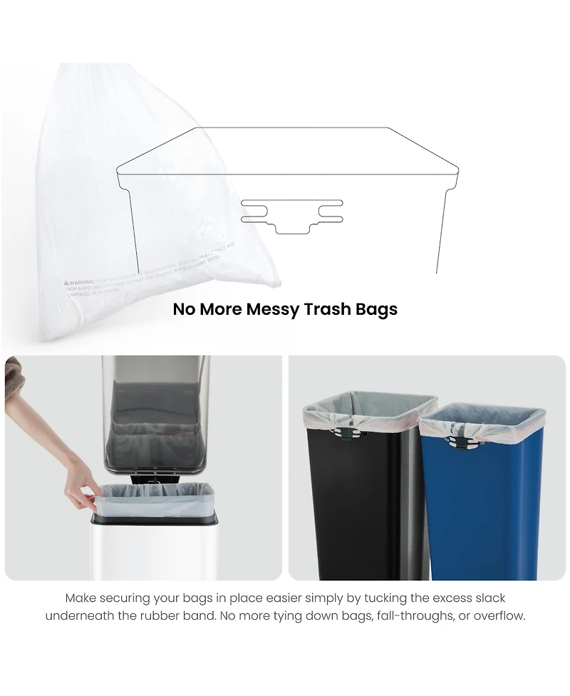 Home Zone Living 13 Gallon Dual Compartment Stainless Steel Kitchen Trash Can with Step Pedal and Soft Close Lid