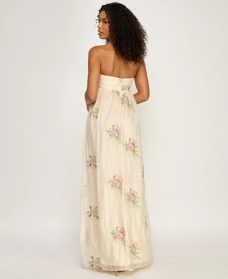 Seni & Cade Women's Floral Embroidered Strapless Tie-Front Dress