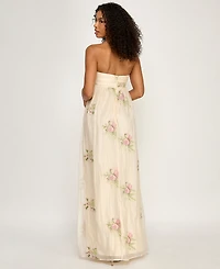 Seni & Cade Women's Floral Embroidered Strapless Tie-Front Dress