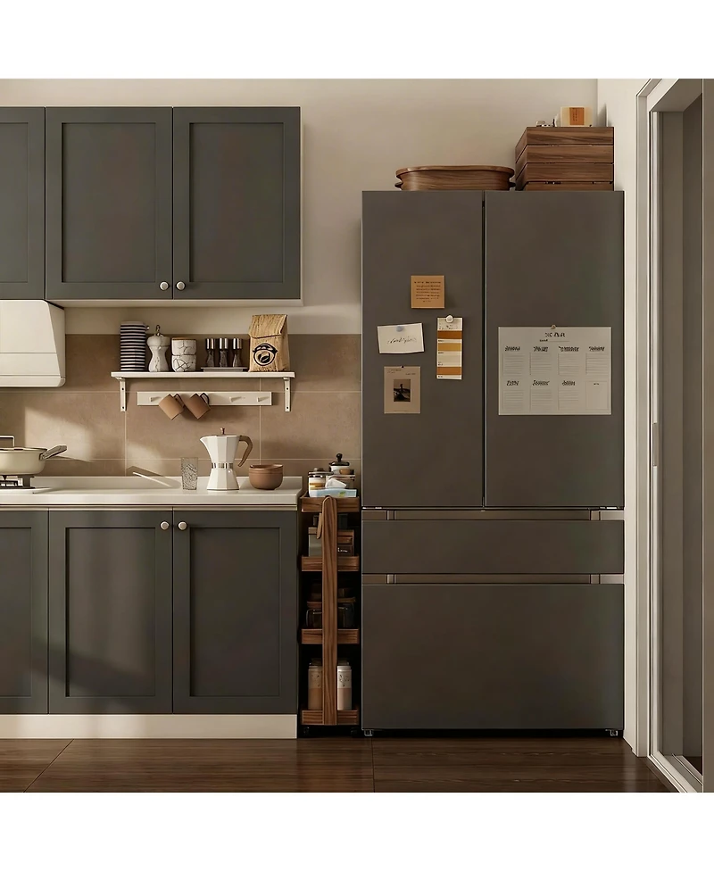 Yigii Solid Wood 4-Shelf Rolling Cart for Home Storage