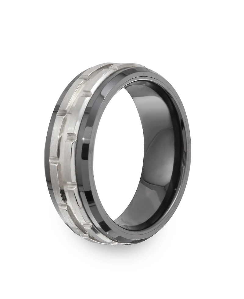 Men's Tungsten Ring, Black Ceramic Design Ring