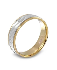 Men's 14k Gold and White Ring, Wave Engraved Band