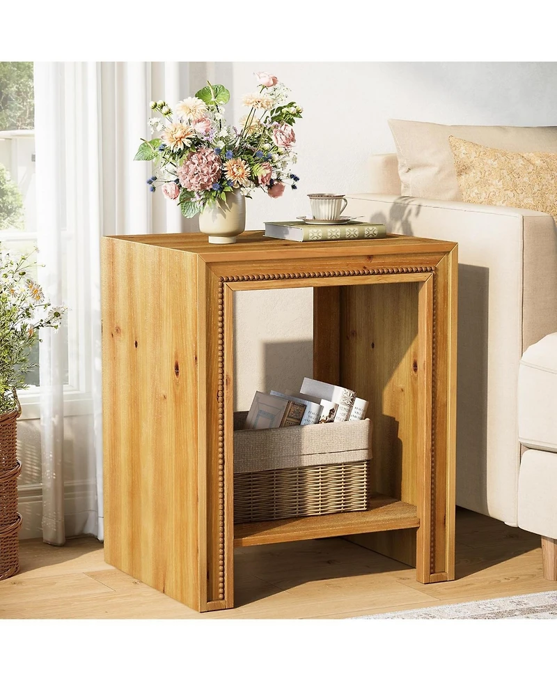 Tribesigns Solid Wood End Table, 2-Tier Farmhouse Side Table with Storage Shelves(2 Pcs)