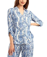 Bcx Women's Printed Button-Up Tie-Hem Top