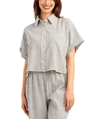 Bcx Women's Pucker Stripe Button-Front Top
