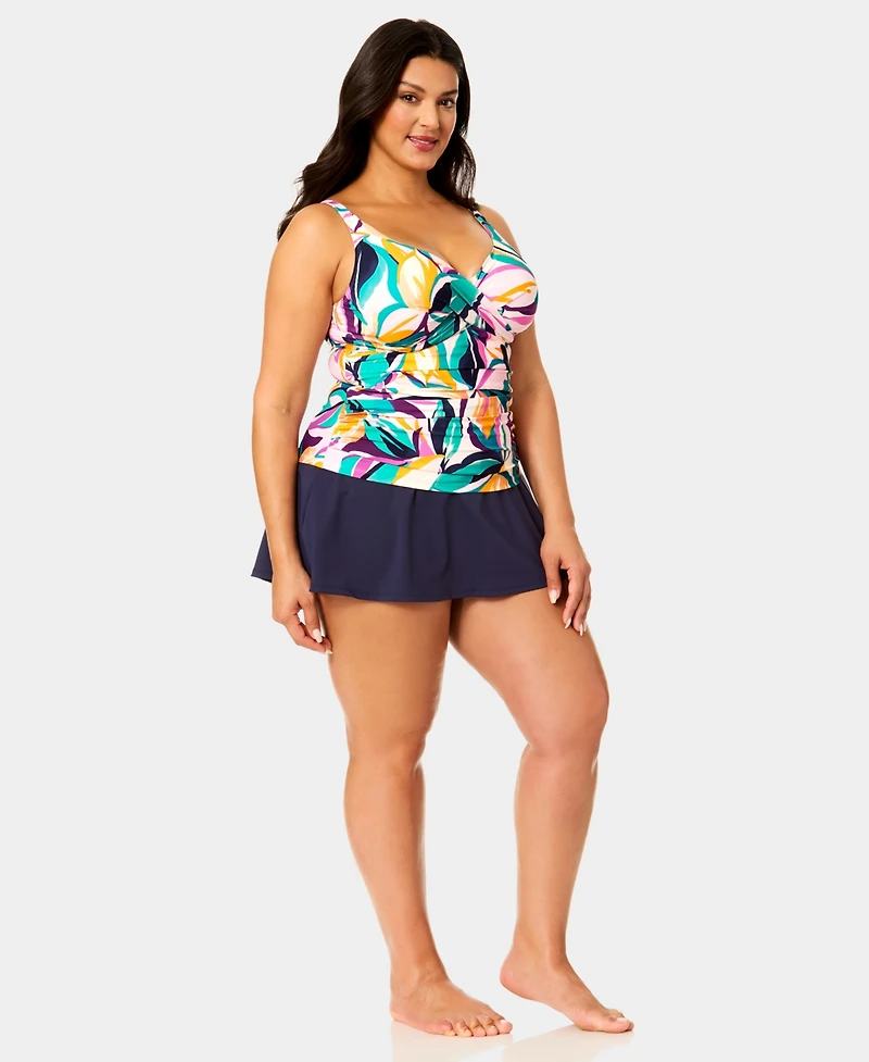Anne Cole Plus Hidden Underwire Drape Front Tankini Top