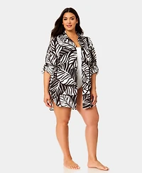 Anne Cole Plus Button Down Cover-Up Shirt