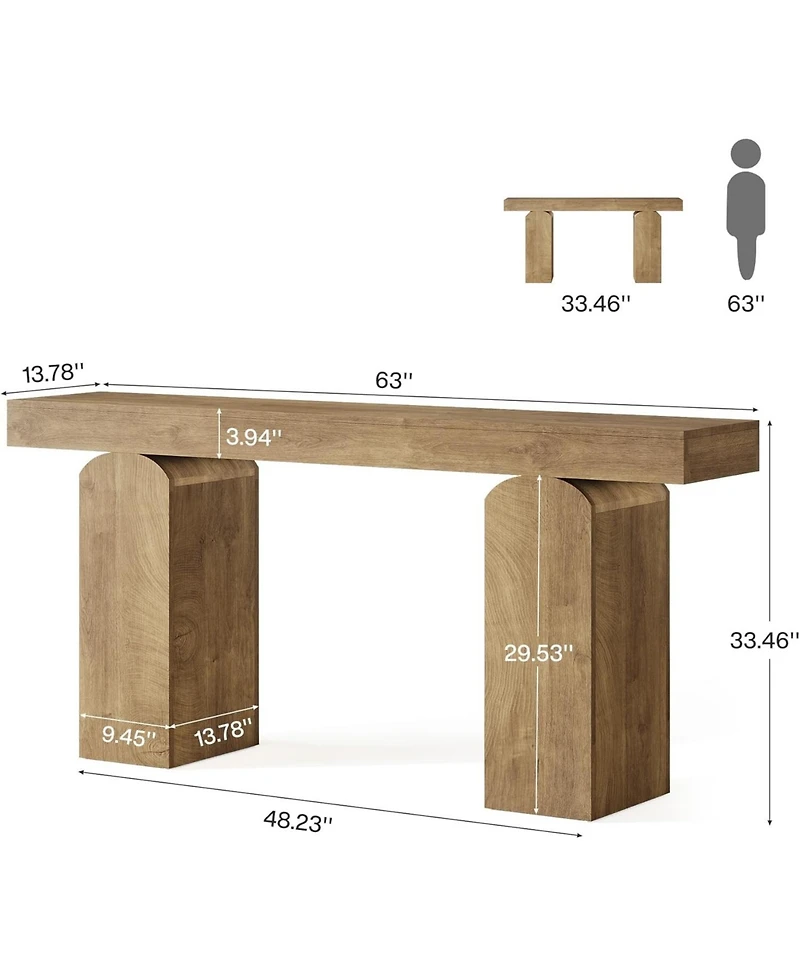 Tribesigns 63" Long Entryway Table, Farmhouse Console Table with 2 Arched Pedestal Legs