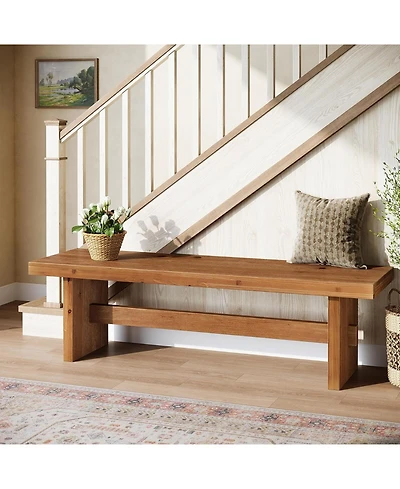 Tribesigns 63" Long Solid Wood Entryway Bench
