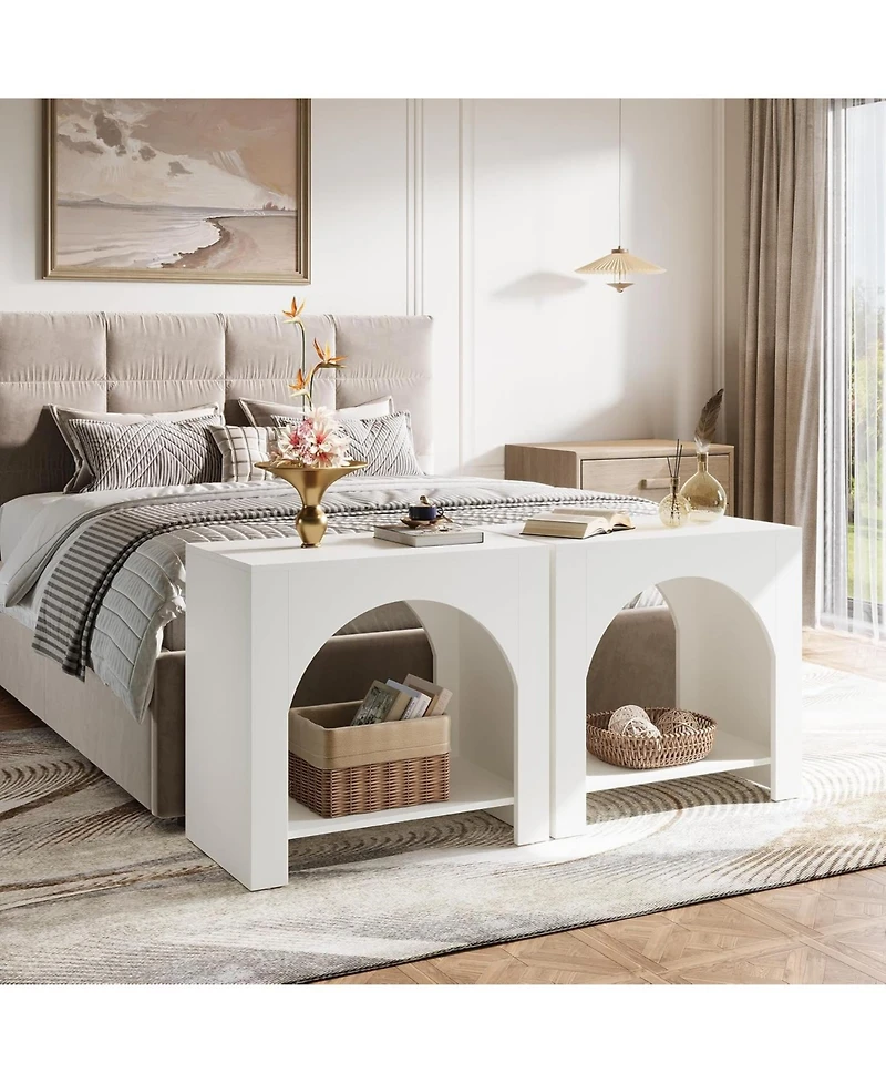 Tribesigns Side Table Set of 2, with Wooden Base, for living room bedroom