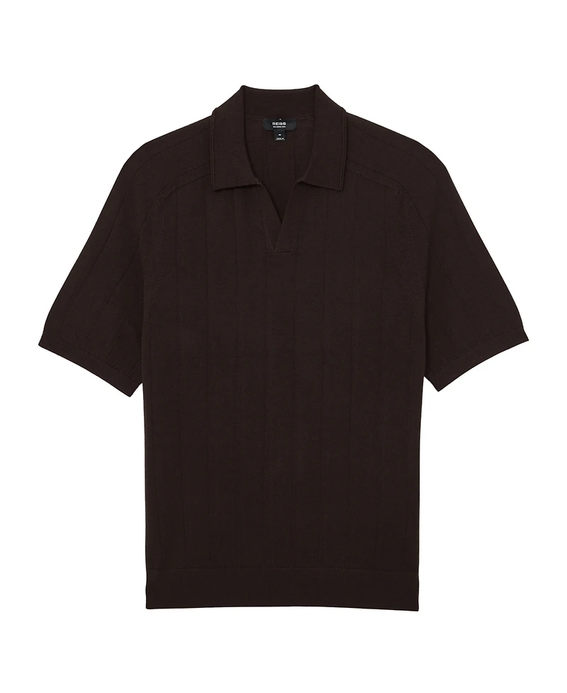 Reiss Men's Merino Wool Wide-Rib Polo Jumper Sweater
