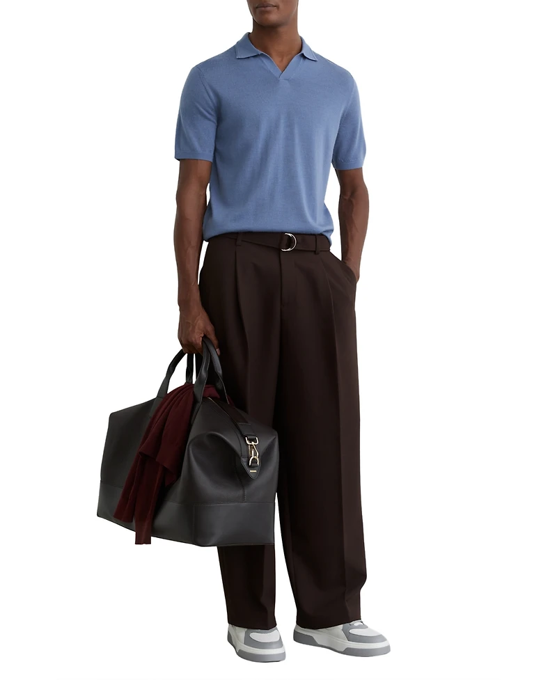 Reiss Men's Merino Wool Open-Collar Polo Shirt