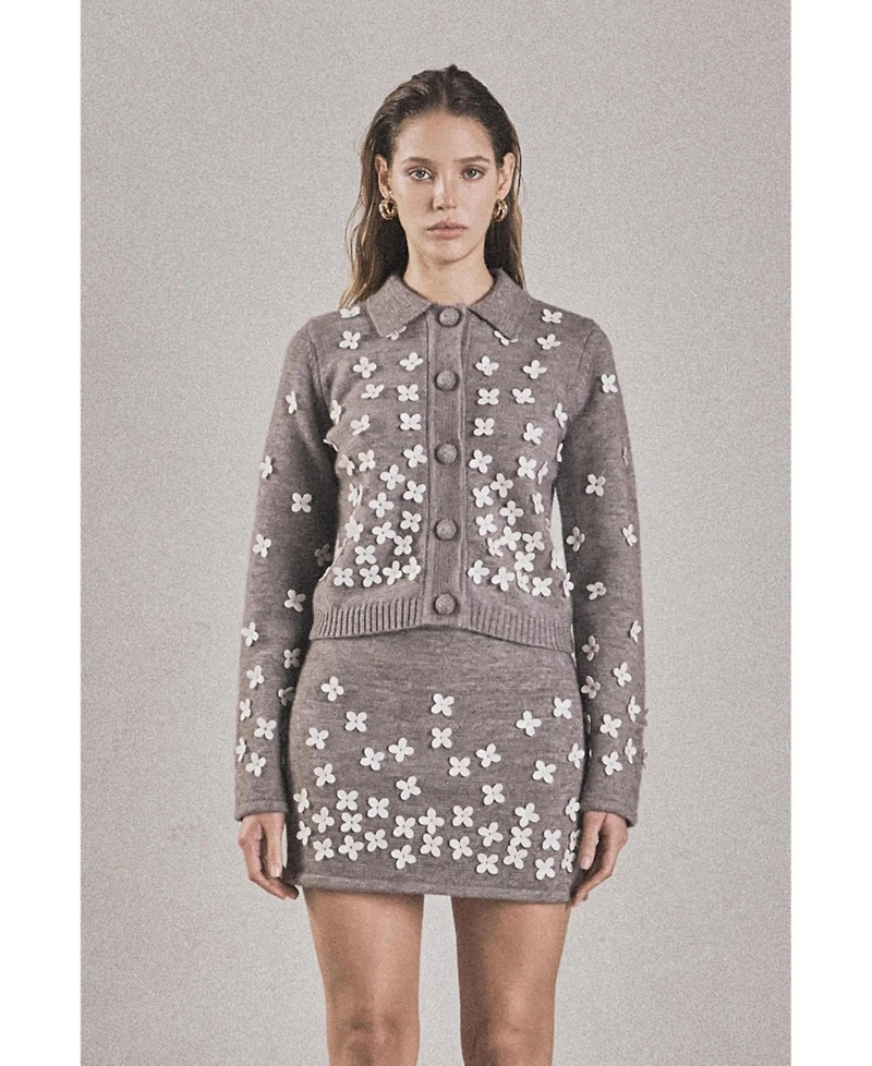 endless rose Women's Flower Detail Knit Cardigan