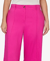 Ruby Rd. Plus Stretch Linen Wide-Leg Fly-Front Capri Pants