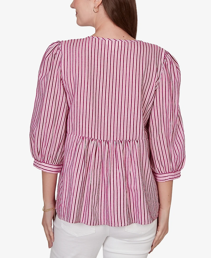 Ruby Rd. Plus Embroidered Placket Stripe Top
