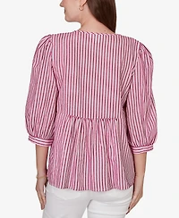Ruby Rd. Plus Embroidered Placket Stripe Top