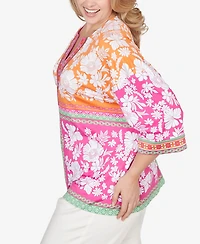 Ruby Rd. Plus Embroidered Placket Patchwork Knit Top