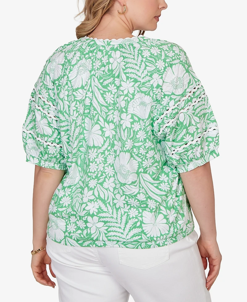 Ruby Rd. Plus Tropical Floral Trim Knit Top