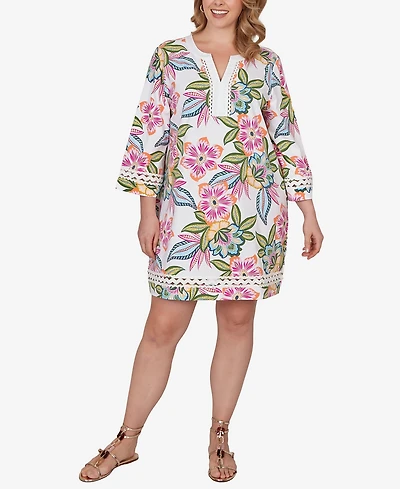 Ruby Rd. Plus Bold Tropical Solid Trim Shift Dress