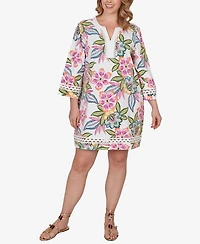 Ruby Rd. Plus Bold Tropical Solid Trim Shift Dress