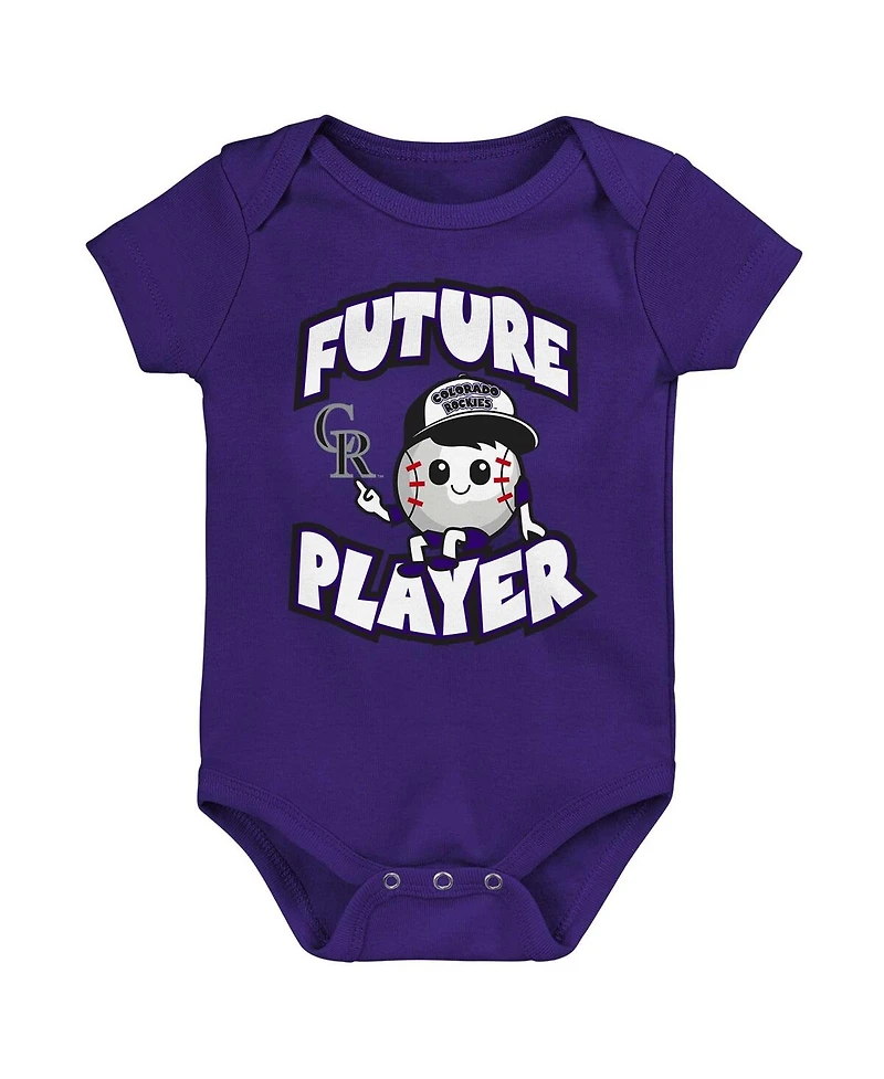 Outerstuff Baby Boys and Girls 3-Pack Purple/Black/White Colorado Rockies Minor League Player Bodysuit Set