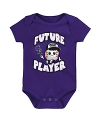 Outerstuff Baby Boys and Girls 3-Pack Purple/Black/White Colorado Rockies Minor League Player Bodysuit Set