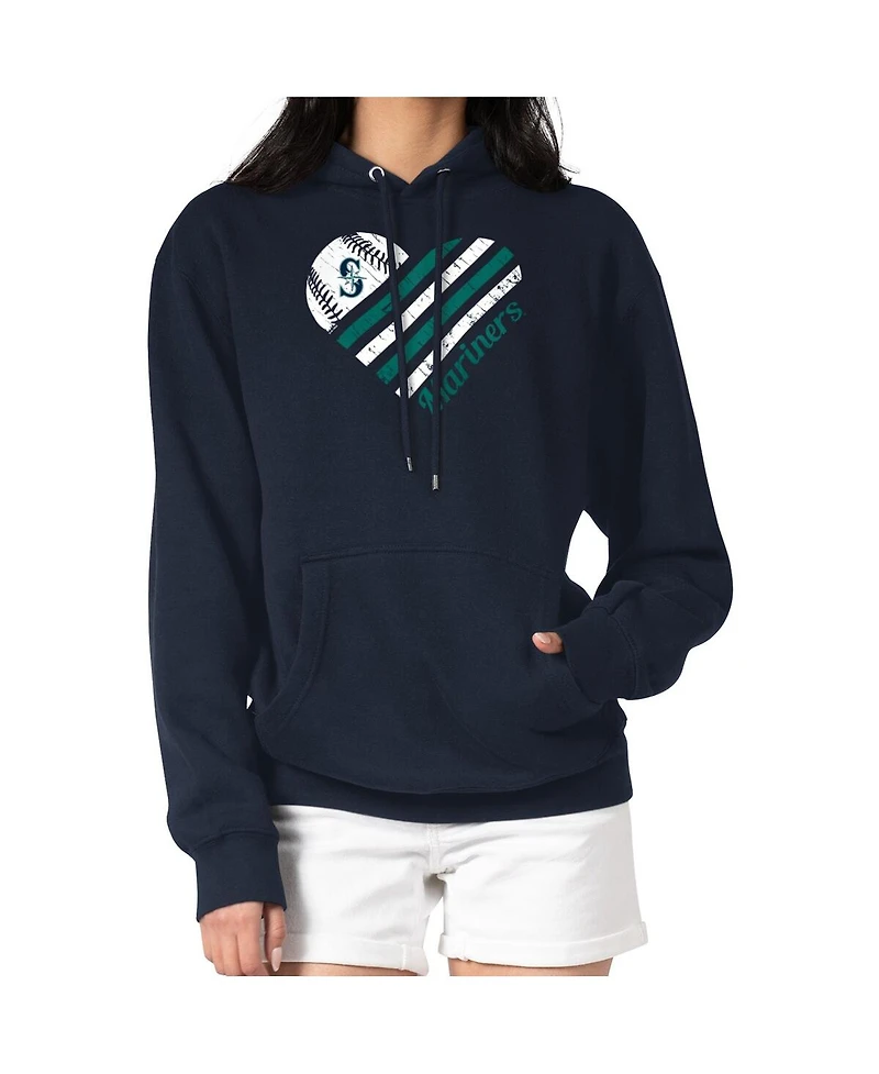 G-iii 4Her by Carl Banks Women's Navy Seattle Mariners Heart Fleece Pullover Hoodie