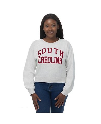 ZooZatz Women's Oatmeal South Carolina Gamecocks Chenille Cropped Sweatshirt